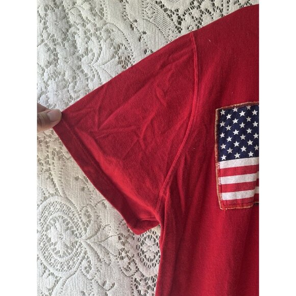 90s Vintage Hanes Red USA Stars Stripes Flag America Red‎ Shirt 100% Cotton XL - Picture 3 of 6